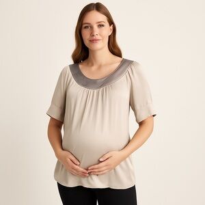 Liz Lange Maternity Pregnancy Top Medium Brown Silver